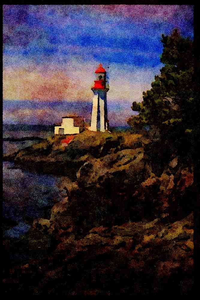 387013 Sheringham Lighthouse, Vancouver Island, British Columbia A4 Limited Edition Watercolour Print