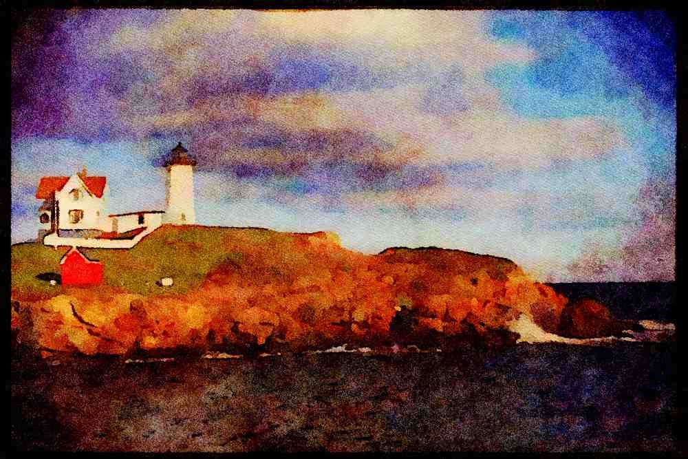 387039 Nubble Light, Cape Neddick, Maine A4 Limited Edition Watercolour Print