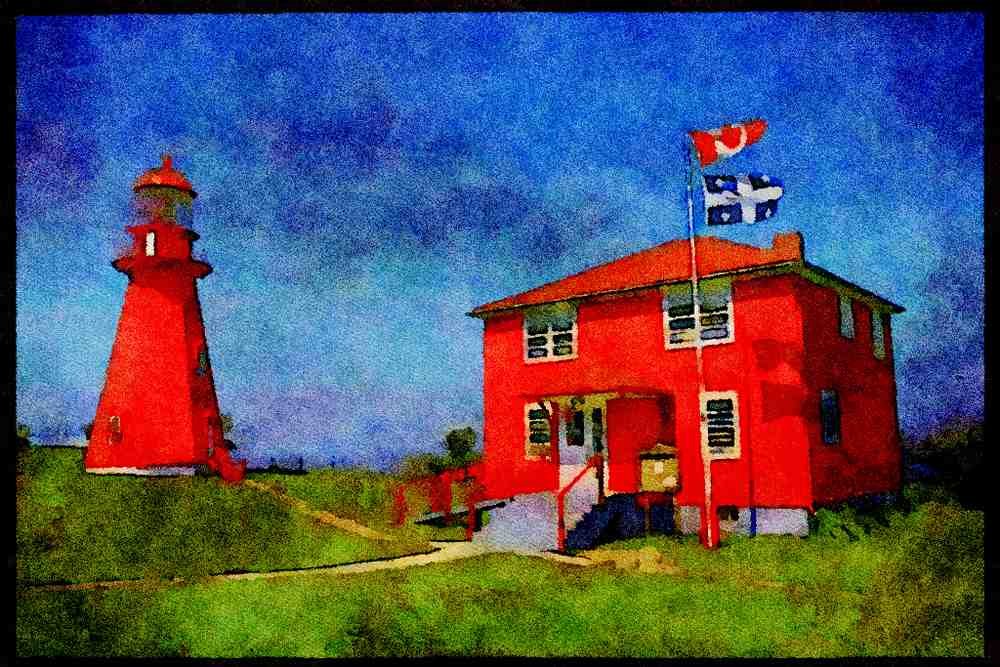 387061 The Stunning Red La Matre Lighthouse On St. Lawrence River A4 Limited Edition Watercolour Print
