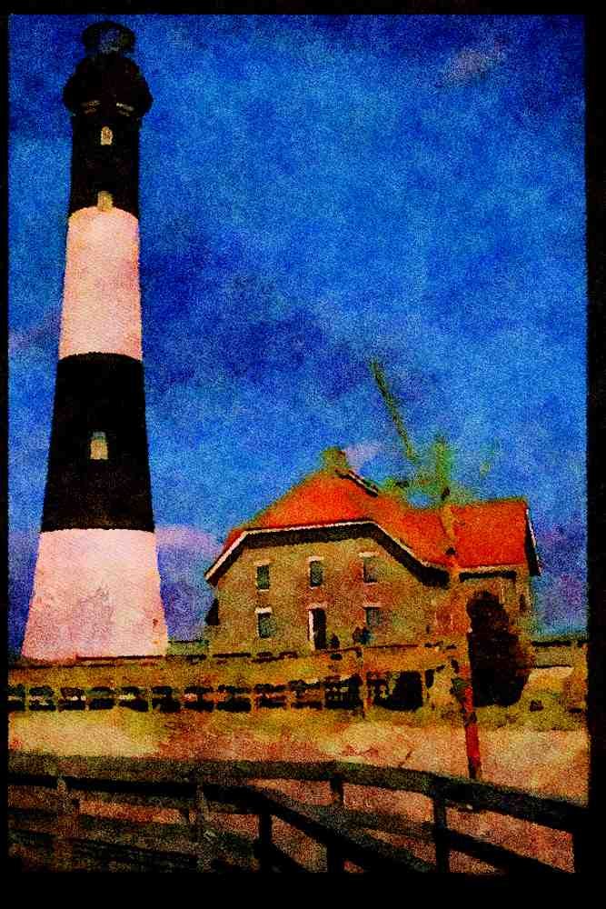 387062 Robert Moses State Park Light Tower On Long Island, New York A4 Limited Edition Watercolour Print