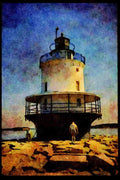 387065 Cast iron Tower, Spring Point Ledge, South Portland, Maine A4 Limited Edition Watercolour Print