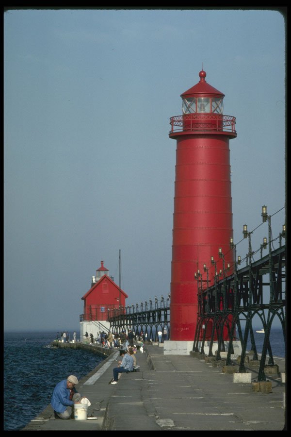 387085 Big Red , Grand Haven South Pier, Grand Haven, Michigan A4 Photo Print