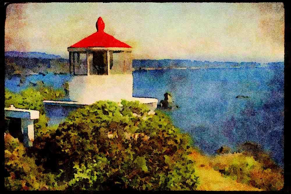 387088 Squat Light With Red Tower, Trinidad, California A4 Limited Edition Watercolour Print