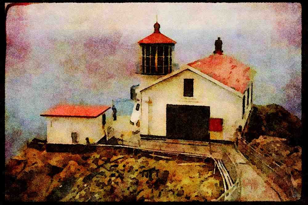 387091 Bolted To The Rock, Point Reyes, California A4 Limited Edition Watercolour Print