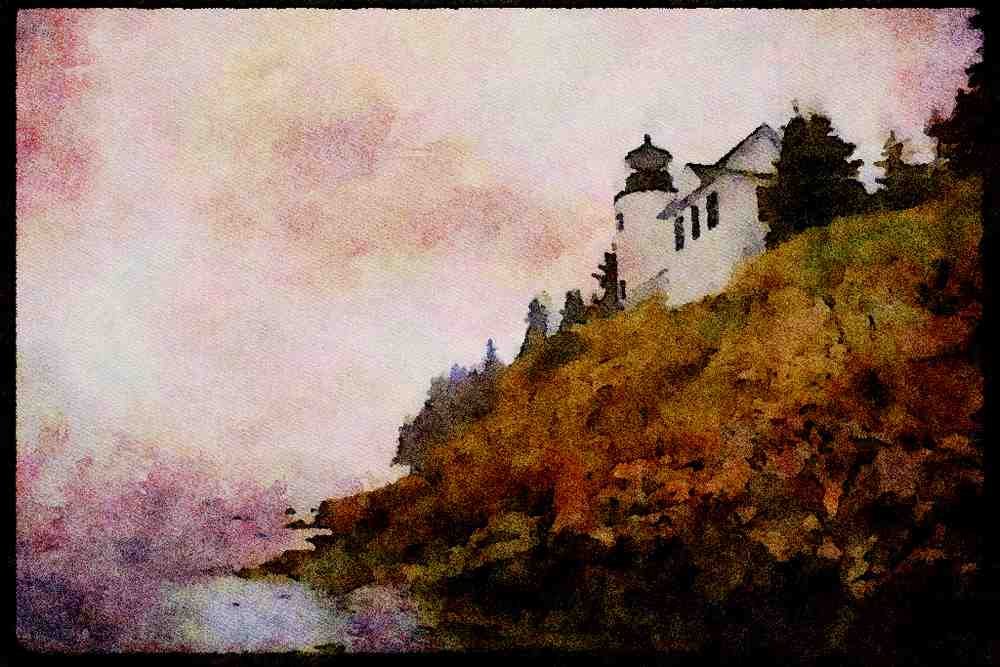 387093 On The Rocks, Bass Harbor Light, Maine A4 Limited Edition Watercolour Print