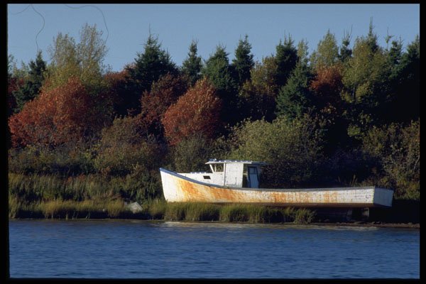 393079 Beached Boat, Winter Bay A4 Photo Print
