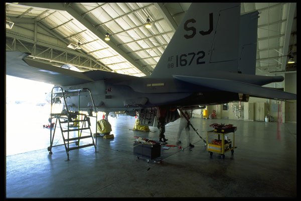 396032 F 15E Strike Eagle In The Hangar A4 Photo Print