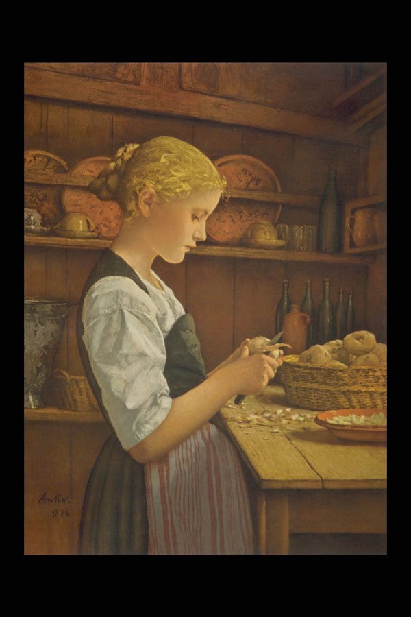 401023 Girl Peeling Potatoes , Albert Anker A4 Photo Print