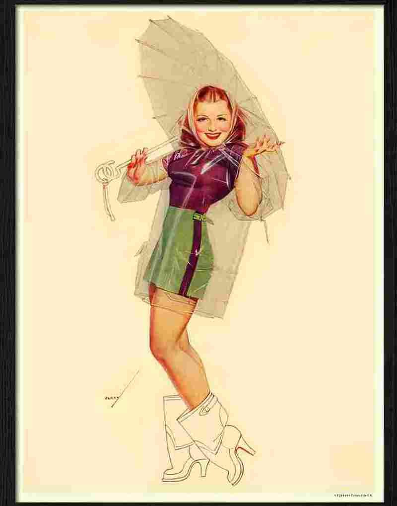 404 pin up girl with umbrella petty Advert A4 Photo Print
