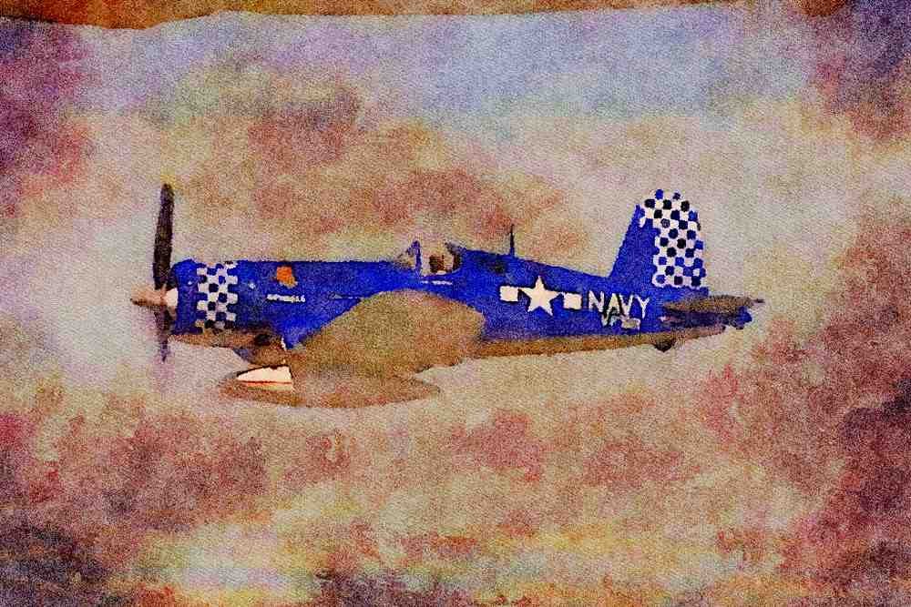 417049 Vought Corsair, WWII, Eagle Field, CA A4 Limited Edition Watercolour Print