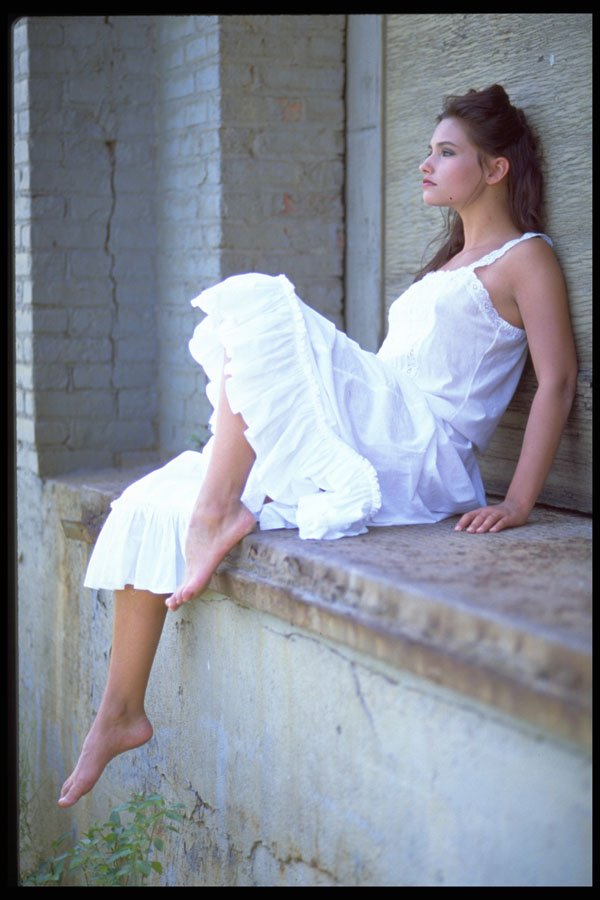 420069 Erin In A White Dress Sitting At The Back Door A4 Photo Print
