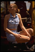 420074 Kim In Jean Shorts And A Cropped Jean Top A4 Photo Print