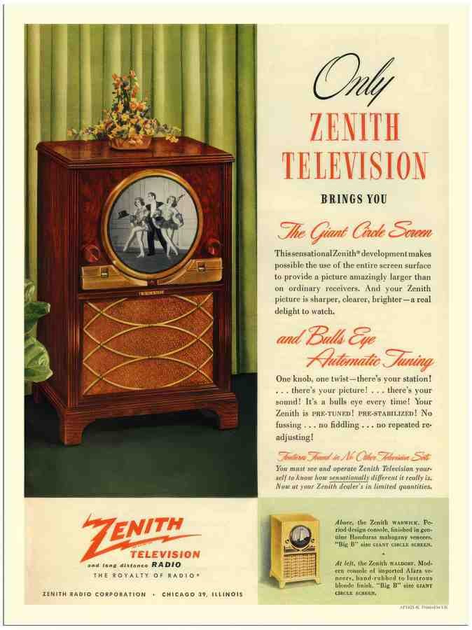421K zenith television 1940s 2 Vintage Advert A4 Photo Print