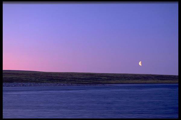 424061 Moonrise And Sunset, Northwest Territories., Canada. A4 Photo Print