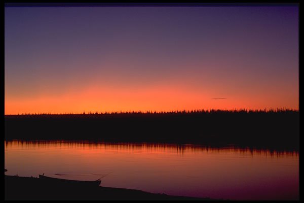 424081 Sunset And Canoe In The Barrenlands, NWT, Canada. A4 Photo Print