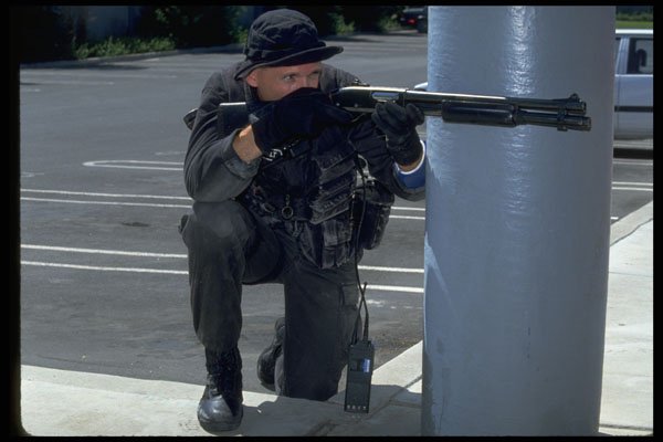 428009 Security Man In Position, With Shotgun A4 Photo Print