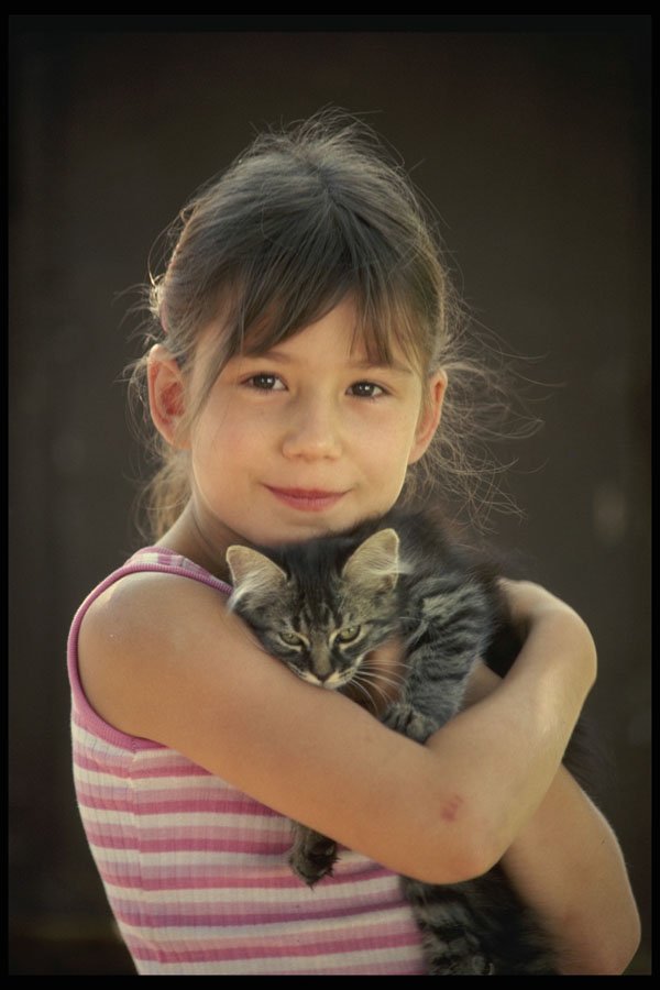 429083 A Girl With Her Cat A4 Photo Print
