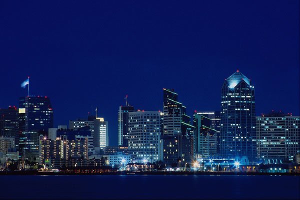 438093 Night Skyline From Harbor Island A4 Photo Print