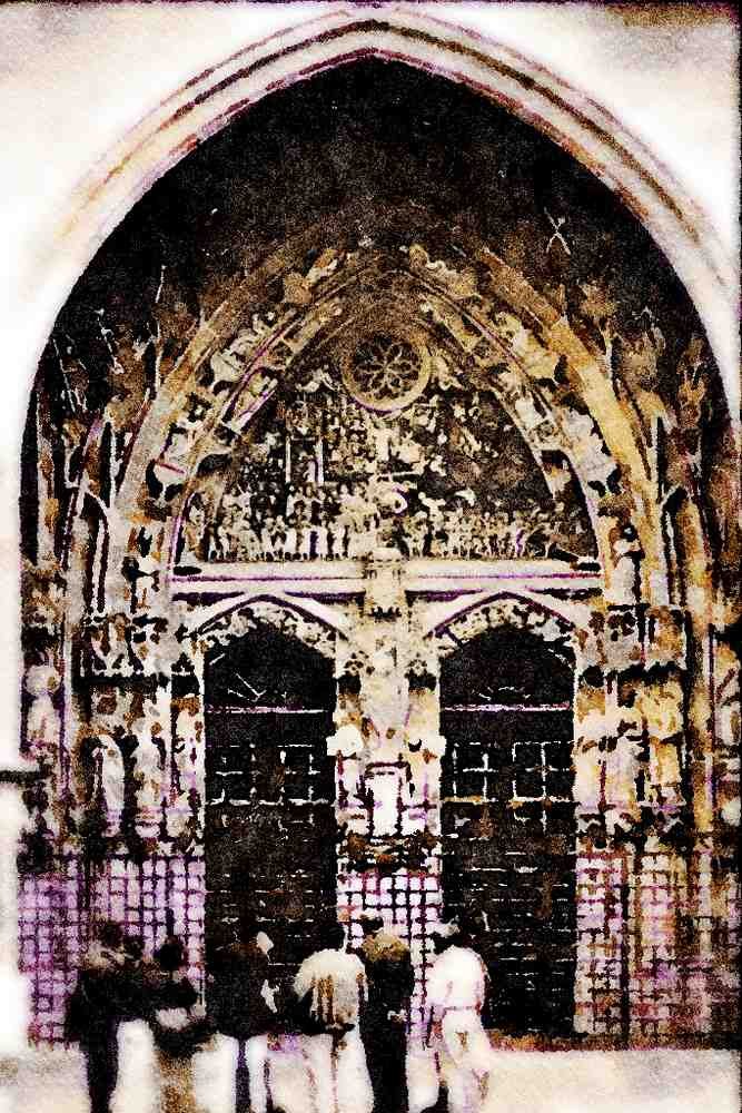 439007 Tourists Admire Statues, Cathedral Of St. Vincent A4 Limited Edition Watercolour Print