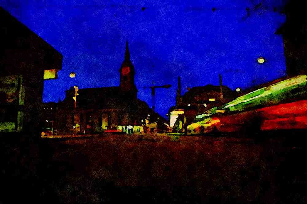 439010 Bahnhofplatz At Night A4 Limited Edition Watercolour Print