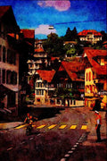 439011 Swiss Schoolchildren Taking Traffic Safety Education A4 Limited Edition Watercolour Print