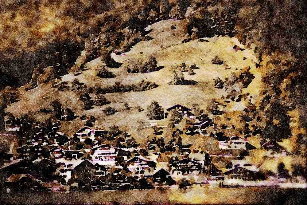 439018 Chalets Above Lake Thun A4 Limited Edition Watercolour Print