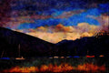 439019 Sailboats On Lake Thun Set Against The Stormy Alps A4 Limited Edition Watercolour Print