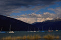 439019 Sailboats On Lake Thun Set Against The Stormy Alps A4 Photo Print
