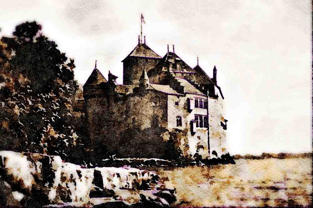 439022 Chilon Castle By Montreux On Lake Geneva A4 Limited Edition Watercolour Print