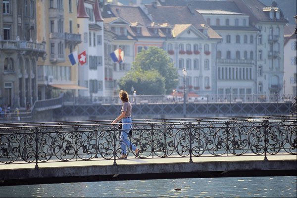 439026 Pedestrians Cross The Reuss River A4 Photo Print