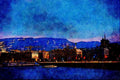 439047 Motorboat Launch On Lake Geneva By The Pont Du Mont Blanc A4 Limited Edition Watercolour Print