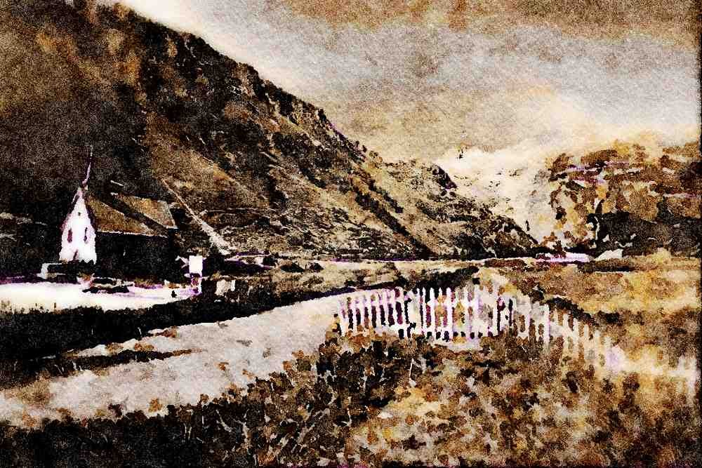 439048 Church Guard's View Of The Rhone Glacier At Gletsch A4 Limited Edition Watercolour Print