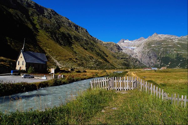 439048 Church Guard's View Of The Rhone Glacier At Gletsch A4 Photo Print