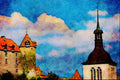 439061 Gruyere Castle And The Spire Of St. John's A4 Limited Edition Watercolour Print
