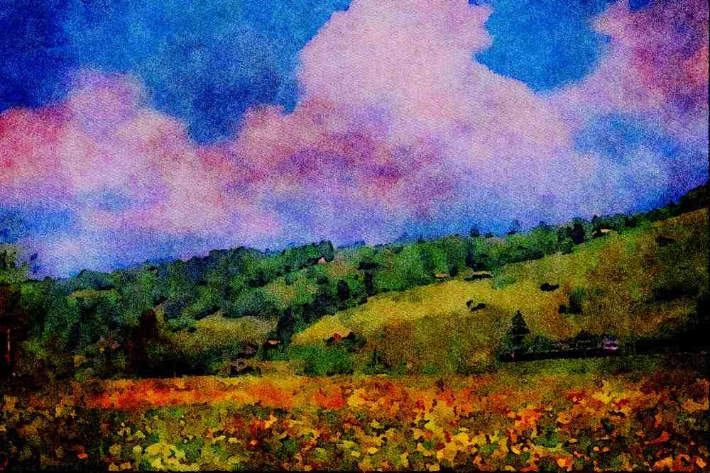 439062 Train Crossing Fields Of Wildflowers Near Munsingen A4 Limited Edition Watercolour Print