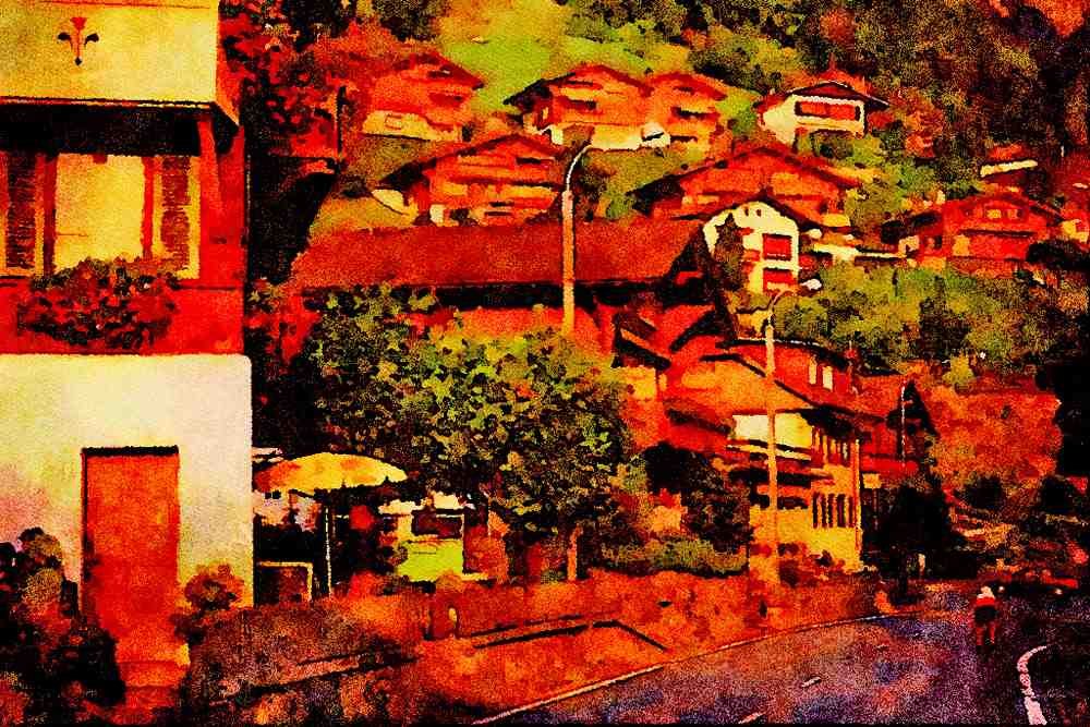 439069 Chalets In A Small Village On Lake Thun A4 Limited Edition Watercolour Print