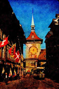 439070 The Clock Tower On The Kramgasse A4 Limited Edition Watercolour Print