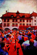 439078 Festivities In The Town Square, Thun A4 Limited Edition Watercolour Print