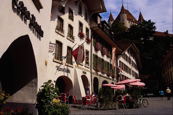 439080 Schloss Thun Above The Town Square A4 Photo Print