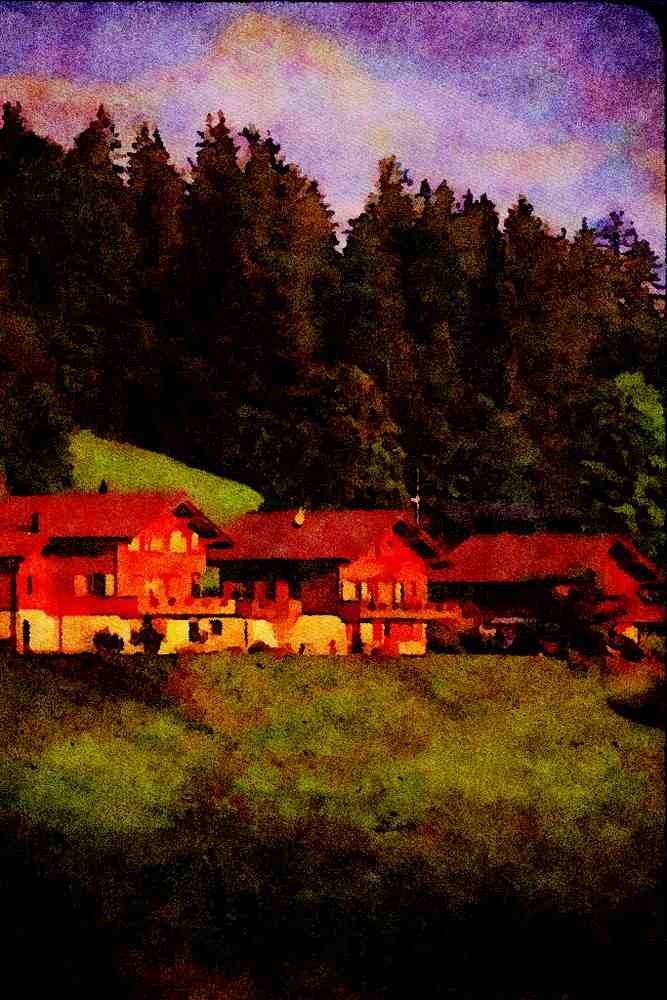 439085 Chalets In Beatenberg, Set Against The Monch A4 Limited Edition Watercolour Print