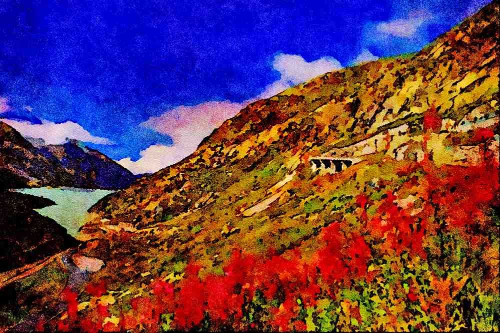 439086 Rhone Glacier Cuts Through The Burnese Alps A4 Limited Edition Watercolour Print
