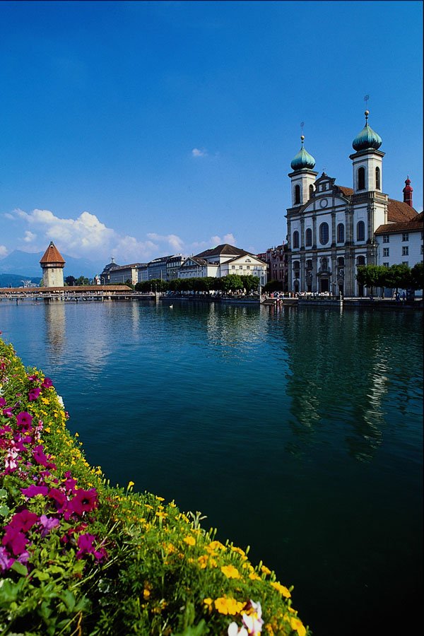 439087 View Of The Kapelibrucke And The Jesuit's Church A4 Photo Print