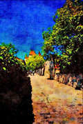 439094 Cobbled Road Leads To Schloss A4 Limited Edition Watercolour Print
