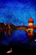 439095 View Of The Kappelbrucke, A Wooden Bridge A4 Limited Edition Watercolour Print