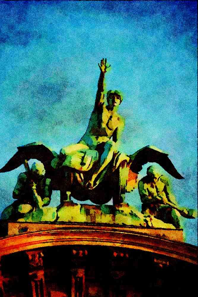 439096 Statues On Gate Above The Bahnhofplatz A4 Limited Edition Watercolour Print