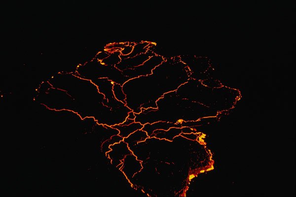 442034 Night View Of Lava Cracks, Halemaumau A4 Photo Print