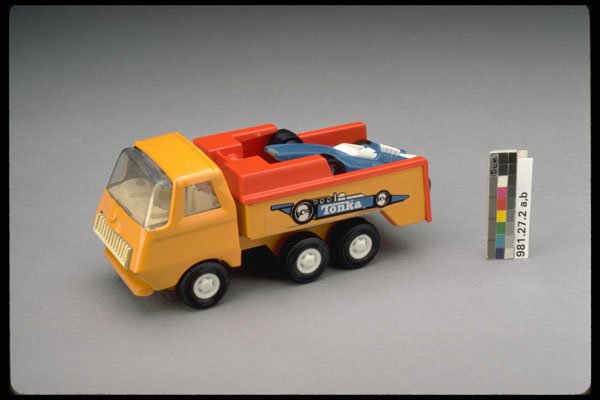 445037 Truck With Racing Car A4 Photo Print