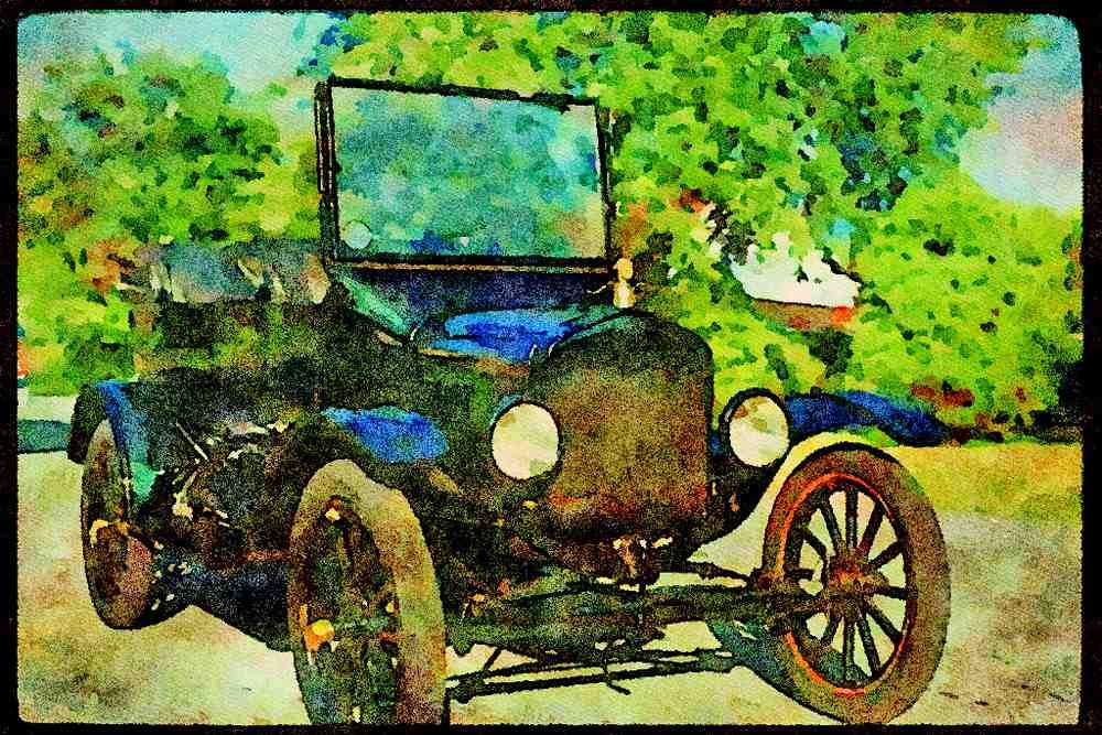 447089 1919 Model T Ford A4 Limited Edition Watercolour Print