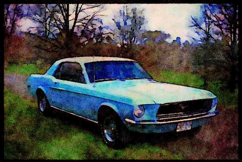 447094 1968 Ford Mustang A4 Limited Edition Watercolour Print