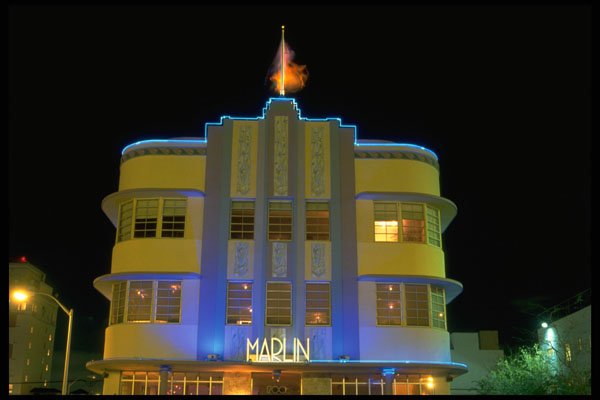 448027 Art Deco District At Night, Miami Beach A4 Photo Print